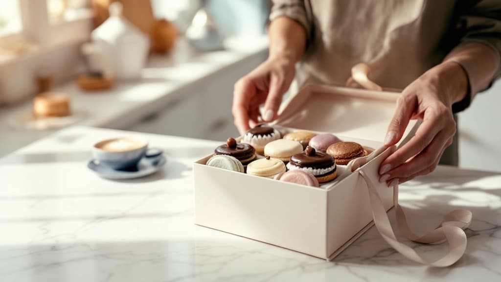 Luxury pastries with care card and ribbon
